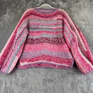 Crochet‎ Sweater Pink Purple Sparkle Oversized Chunky Handmade Dopamine Unique